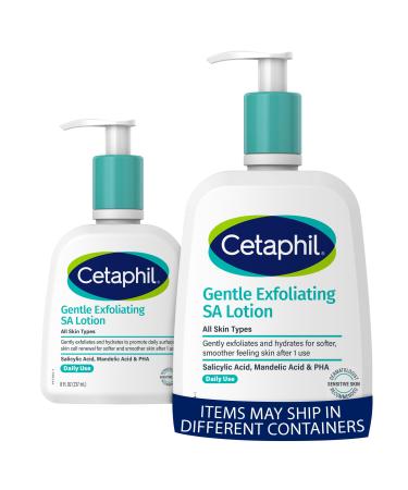 Cetaphil Gentle Exfoliating SA Lotion Lightweight Moisturizer 8 Oz & 16 Oz Pump Bottle Bundle Salicylic Acid Gently Exfoliates