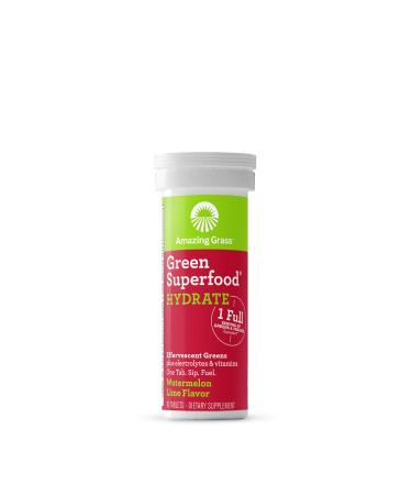Amazing Grass Green Superfood Effervescent Greens Hydrate Watermelon Lime Flavor 10 Tablets