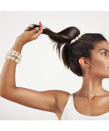 Pearls Wrist/Hair Tie for Women - Elegant Pearl Ponytail Elastic Bracelet/Hair Band - Buy Online on GoSupps.com
