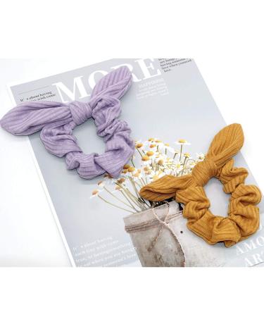 Bunny Ear Cotton Bow Scrunchies for Women & Girls - Set of 5 (Black, White, Grey, Purple, Yellow, Dark Green) - Buy Online on GoSupps.com
