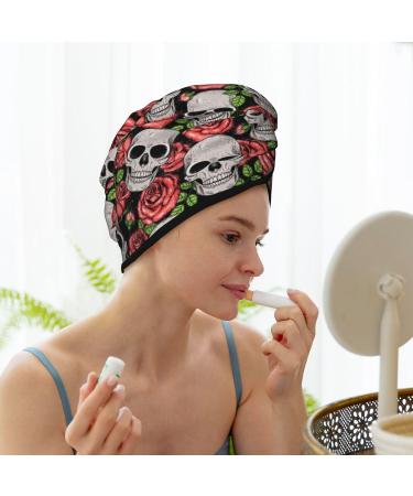 Skull and Roses Hair Towel Wrap - Fast Drying Towel Turban with Button | Perfect Hair Drying Solution - Buy Online on GoSupps.com