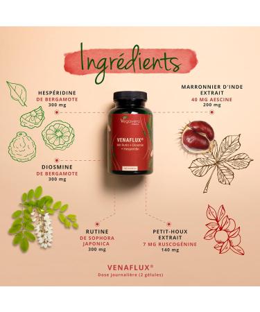 Vegavero Diosmin + Hesperidin with Rutin + Horse Chestnut + Small Holly | Blood Circulation and Hemorrhoids | 100% Natural | 120 Capsules | Vegan - Buy Online on GoSupps.com