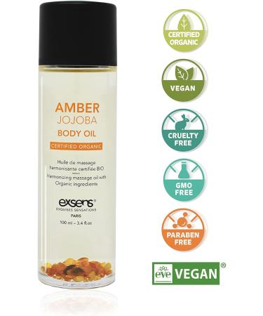 EXSENS Amber Jojoba Crystal Infused Body Oil - Organic Vegan Paraben Free Moisturizer for Skin & Hair (100ml - Buy Online on GoSupps.com
