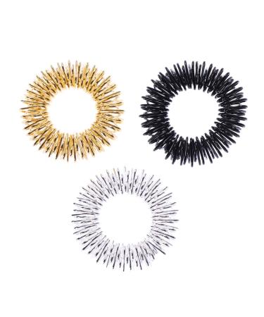 SUPVOX 3PCS Chinese Medicine Massage Ring Acupressure Massage Rings Finger Therapy (Gold + Silver + Black)