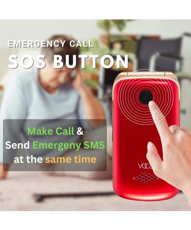 VOCA Big Button Flip Phone for Elderly | Dual Screen, Unlocked 4G LTE | Loud Volume, Hearing Aid Compatible | SOS Button, Predictive Text | Charging Dock | V543 (Red) - Buy Online on GoSupps.com