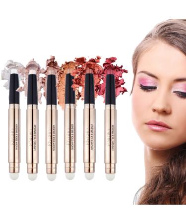 Eye Shadow Sticks Set - 6 Colors Makeup Eyeshadow Pencil Crayon - Long Lasting Natural Eye Shadow Highlighter Stick for Women Daily Use and Pochy A(1# 6#)