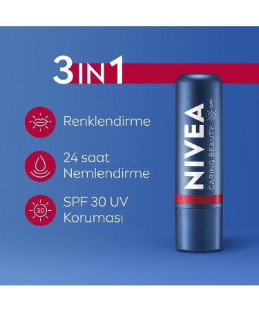 Beiersdorf AG Nivea Caring Lipstick Caring Beauty 3in1 Red 48 g - Buy Online on GoSupps.com