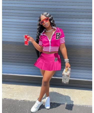 Women's Casual Sports 2 Piece Outfit Set | Tank Crop Top and Skort | Activewear Skirt Set - Rose XL - Buy Online on GoSupps.com