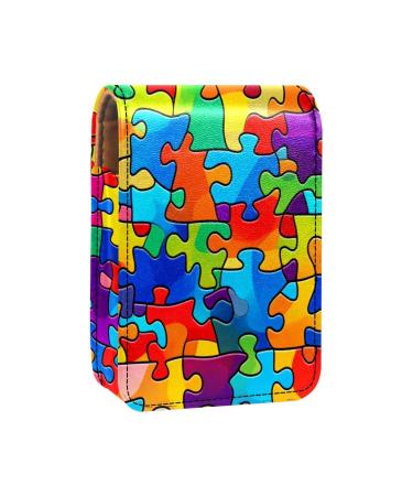Travel Lipstick Organizer Case Lipstick Case Portable Makeup Bag With Mirror Colorful Rainbow Puzzle V334k9lcme