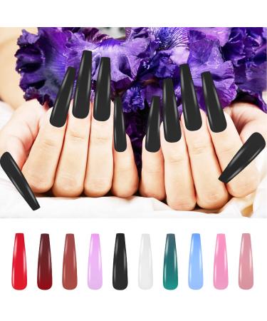 240PCS Extra Long Press on Nails Coffin Fake Nails Glossy Solid Color Ballerina False Nails for Women DIY at Home Artificial Fingers Manicure Nail Tips 10 Colors