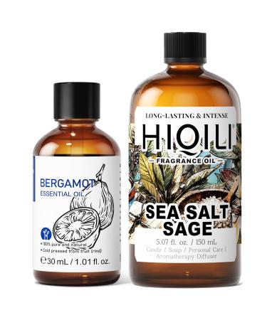HIQILI 30ML Bergamot Essential Oil & 150ML Sea Salt Sage Fragrance Oil for DIY Diffuser