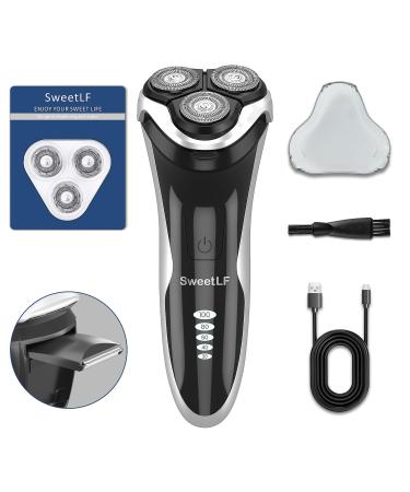 SweetLF Electric Razor for Men- New Electric Shaver for Men (Plus 3 Blades) IPX7 Waterproof Rechargeable Men s Electric Shavers with Pop-up Beard Trimmer (Black)