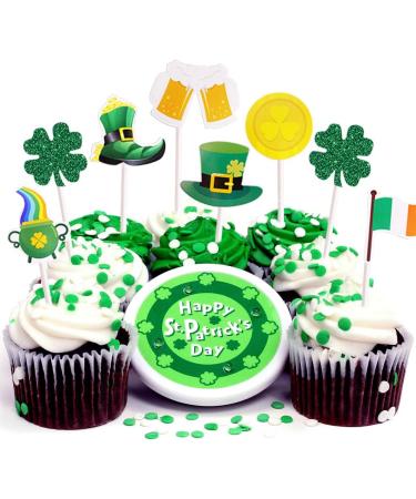 Saint Patrick's Day Glitter Clover Green Round Badge Cupcake Toppers - Saint Patrick Cake Topper Decorations For St Patrick Day Party Engagement Holiday Celeration Dessert Decor - Buy Online on GoSupps.com