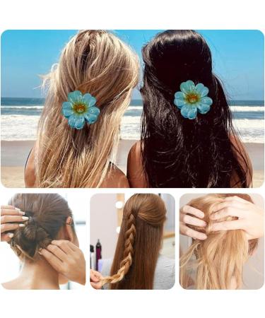 Shakven Flower Claw Clips | 3x Colorful Hair Clip Clamps - Elegant Artificial Plumeria Cute Hair Clips Holiday Floral Hair Accessories for Travel Blue - Buy Online on GoSupps.com