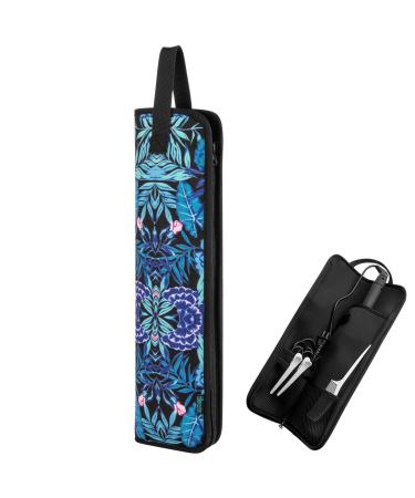 Beautyflier Universal Curling Iron Cover Sleeve, Canvas Heat-Resistant Curling & Flat Iron Holder, Flat Iron Curling Wand Travel Cover Case Bag Pouch for Travel, Gym, or Home (Blue Flower)