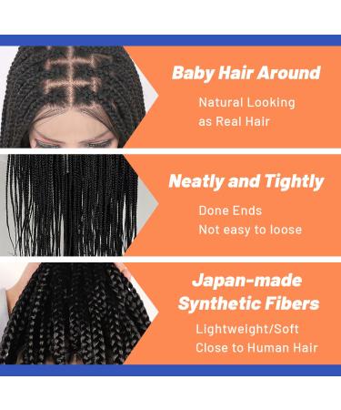 Bilisar Box Braid Wig for Black Women - 30 Inch Hand Braided Synthetic Lace Front Wig with Baby Hair - Lightweight Knotless Cornrow Braids in Natural Black (1B) - Buy Online on GoSupps.com
