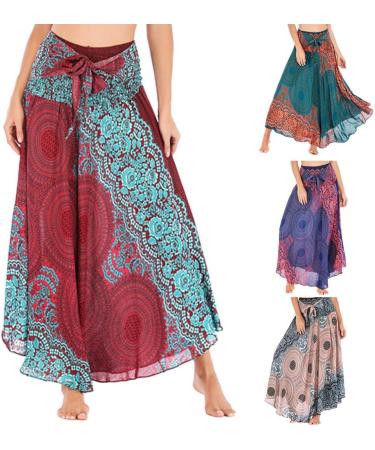 Sanahy Women's Bohemian Print Maxi Skirt - Boho Casual Festival Beach Skirt - Buy Online on GoSupps.com