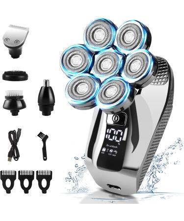Head Shavers for Men 7D Cordless Bald Head Shaver Wet&Dry Waterproof Electric Razor for Men with LED Display 5 in 1 Rotary Mens Head Shaver Grooming Kit with Beard Clippers Nose Trimmer
