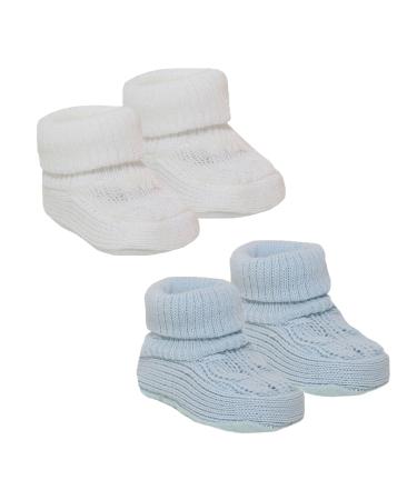 Royal Icon 2 x Pairs Baby Booties 0-3 Months - Adorable Warm and Safe Baby Slippers-Baby Boots Soft Stylish-Newborn Baby Boys Girls Bootees - Ideal for Indoor and Outdoor Use Ri352 0 Months White Blue Ri403