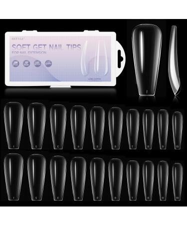 Rstyle 288 pieces nail tips 10 sizes nail tips for gel nail full cover almond nail tips for gelnail nail tips transparent uv nail polish gel nail polish dark red (long ballerina)