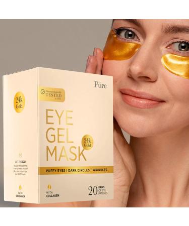 24k Gold Under Eye Mask - Reduce Puffiness Wrinkles & Dark Circles | 20 Pairs Gel Patches with Vitamin E & Collagen - Buy Online on GoSupps.com