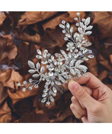 Rhinestone Wedding Hair Comb with Leaf Bead Design - Crystal Bridal Headpiece for Bride and Bridesmaids (Silver) - Buy Online on GoSupps.com