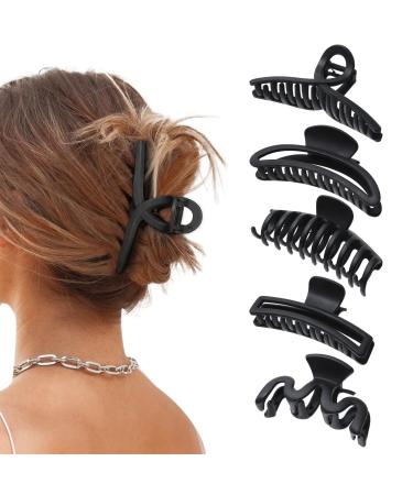 5PCS Large Claw Hair Clips for Thick Hair Big Banana Hair Clips for Women Nonslip Strong Hold Hair Claw Clip (Matte Black)