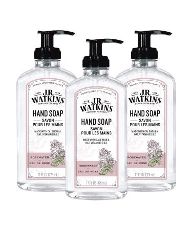 J.R. Watkins Gel Hand Soap With Dispenser Moisturizing Hand Wash All Natural Alcohol-Free Cruelty-Free USA Made Rosewater 11 Fl Oz (Pack of 3) Rose 11 Fl Oz (Pack of 3)