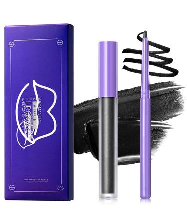 2 PCS Black Matte Lip Liner and Liquid Lipstick Makeup Set Waterproof Matte Lip Gloss Lipstick Set High Pigmented & Non-Sticky Velvet Lipgloss Halloween Gothic Cosplay Makeup Set