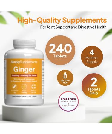 Ginger Tablets 12000mg | Digestion & Travel Sickness Support | 240 Tablets - UK Made - Buy Online on GoSupps.com
