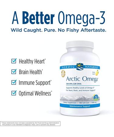 Nordic Naturals Arctic Omega 1000 mg - Lemon Flavor Soft Gels (180 Count) | High-Purity Omega-3s - Buy Online on GoSupps.com