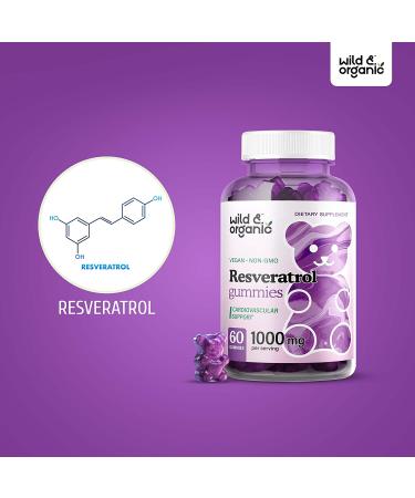 Wild Organic Resveratrol Gummies - 1000mg Anti Aging Supplement for Immune & Heart Health - 60 Blueberry Chews - Buy Online on GoSupps.com