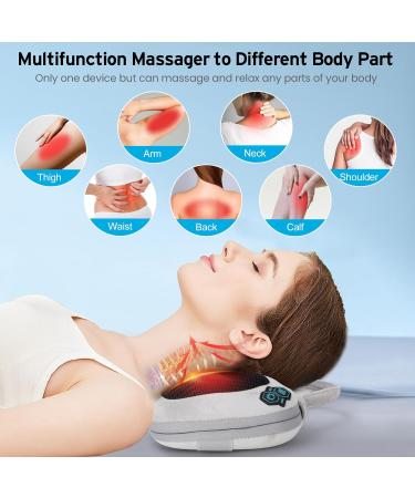 Shiatsu Massage Pillow with Heat | Deep-Kneading Neck Shoulder & Back Relief | 3 Speed Electrical Device - Light Gray - Buy Online on GoSupps.com