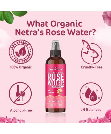 Organic Netra Rose Water with Vitamin C | Exfoliates The Skin and Controls Oil | Excellent for Clearing Away Makeup & Dirt from Pores| Mist Spray for All Skin Type | Paraben and Alcohol Free -200ml - Buy Online on GoSupps.com