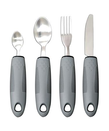 4Pcs Easy Grip Cutlery Adaptive Eating Drinking Utensils Large Wide Handled Arthritis Hands Aids Cutlery for Disabled People Elderly Parkinson(Grey)
