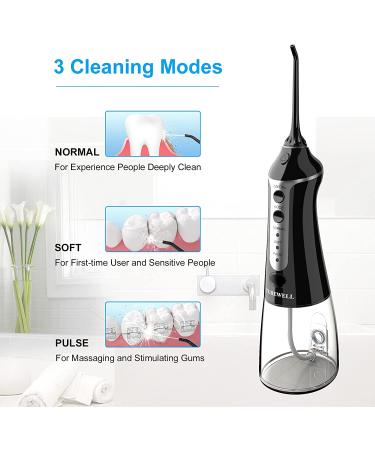 Water Dental Flosser Cordless - 300ML Portable Oral Irrigator with 3 Modes, 5 Water Jet Tips, IPX7 Waterproof - Teeth Cleaner for Braces, Travel - Black - Buy Online on GoSupps.com