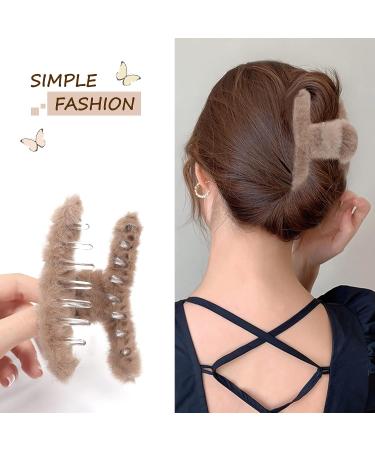 Songaa Hair Claw Clips for Women (2 PCS) - Strong Hold Plush Hair Barrettes for Thick Thin Long Hair - Cute Non-Slip Hair Accessories in Coffee & Beige - Buy Online on GoSupps.com
