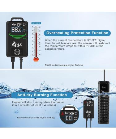 AQQA Aquarium Heater 300W/500W/800W/1000W/1200W - LED Display Over-Temperature Protection for Fresh & Saltwater - Ideal for 500-1000L Aquariums - Buy Online on GoSupps.com