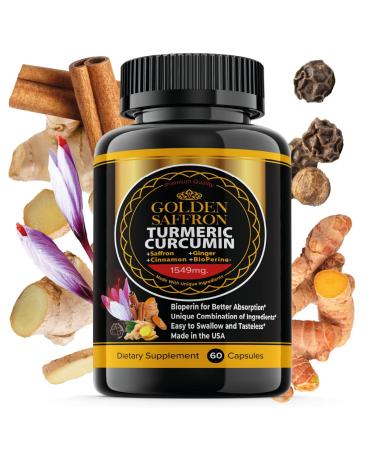 GOLDEN SAFFRON Turmeric Curcumin Supplement with Bioperine  Saffron  Cinnamon  and Ginger - High Potency  Non-GMO  Gluten-Free Supplement for a Better Effectiveness. Made in USA