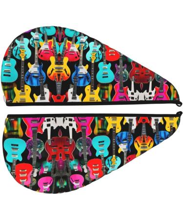 Colorful Guitars Coral Velvet Dry Hair Cap | Unisex Wet Towel Wrap for Bathroom Pool Beach & Home Accessory - International Shipping Available - Buy Online on GoSupps.com