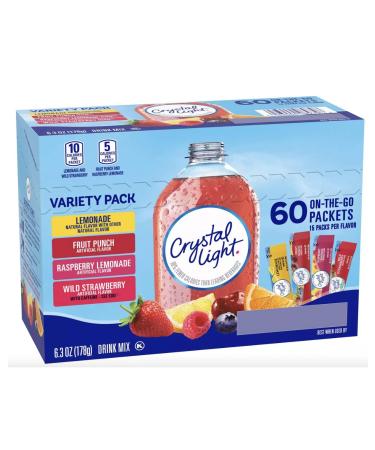 Crystal Light Sugar-Free Drink Mix Variety Pack - Lemonade Fruit Punch Raspberry Lemonade & Wild Strawberry - 60 Singles for On-The-Go Refreshment - Buy Online on GoSupps.com
