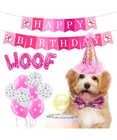 Dog Girl Birthday Party Set: Bandanas, Hat, Scarf, Banner, Balloons & Bowtie - Puppy Dog Pals Decorations - Pink - Buy Online on GoSupps.com