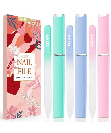 XIPOO A-pink Glass Nail File 3 Pack with Case - Professional Double Sided Etched Surface Files for Women - Unique Stocking Stuffers and Gifts for Girls - Buy Online on GoSupps.com