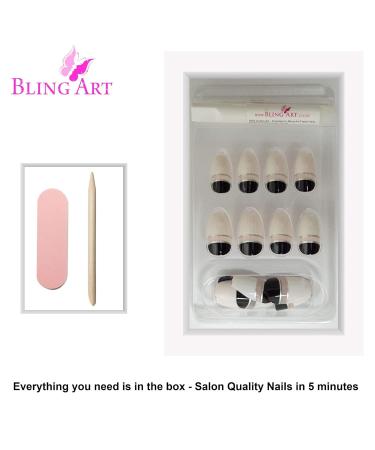 Bling Art False Nails - Black & White Glossy Ballerina Coffin - 24 Artificial Long Tips with Glue for Perfect Manicure - Buy Online on GoSupps.com