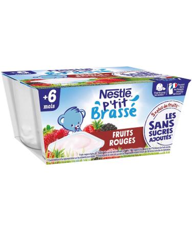 Nestlé Bébé P'tit Brassé Dairy Red fruits without added sugars - from 6 months - 4 x 90g (Packaging may vary)