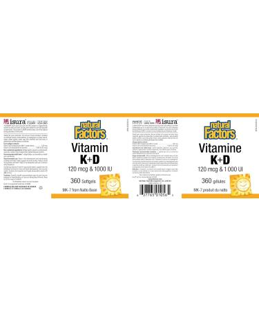 Natural Factors Vitamin K2+D3 120mcg & 1000iu 360 softgels MK-7 From Natto Bean Help build and maintain bone health. - Buy Online on GoSupps.com
