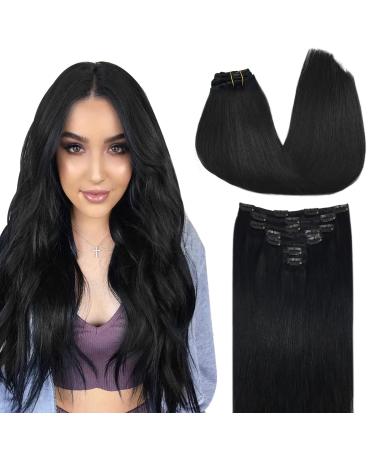 Doores clip in extensions real hair low black 55cm 22 inch 7 pieces 120g real hair extensions clip straight extensions real hair natural real hair extensions 55cm-120 #1 deep black