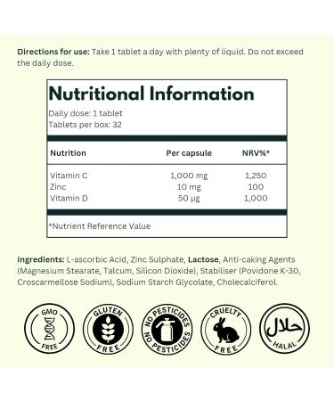 NutraKing Immune System Booster Tablets - 32 Days Supply with Vitamin C, D, Zinc - Daily Health Supplement - Buy Online on GoSupps.com