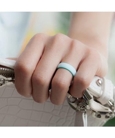 ThunderFit Women's Silicone Wedding Bands | Breathable 2 Layer | 5.5mm Wide 1.5mm Thick | Teal-Black, Black-Teal, White-Teal, Light Teal Glitter-White | Size 6.5-7 (17.35mm) - Buy Online on GoSupps.com