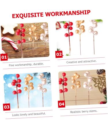 HOMSFOU 20pcs Christmas Fruit Red Berry Picks Faux Red Berry Stems Artificial Holly Stems Tree Decorations Artificial Berry Stem Picks Berries for Christmas Tree Foam Household Accessories Golden 17x3cm - Buy Online on GoSupps.com